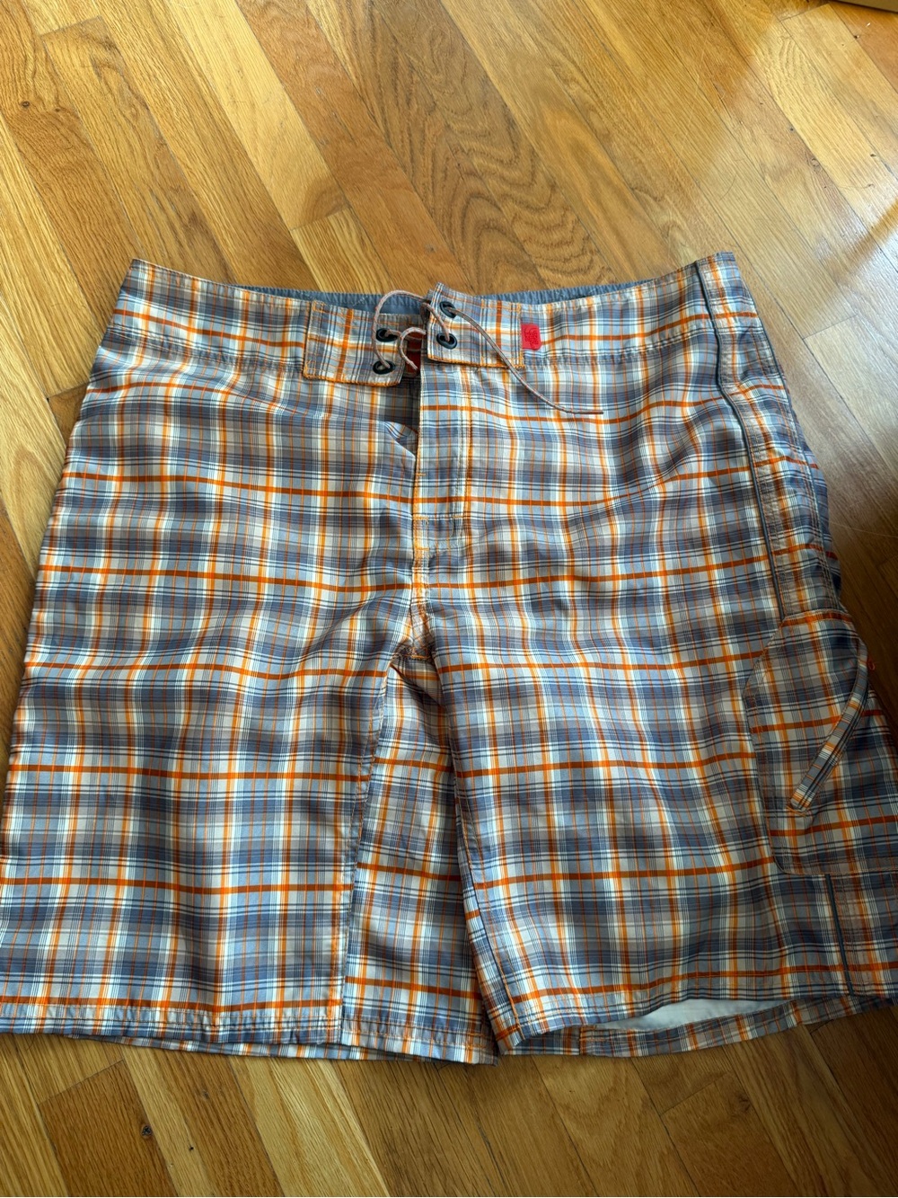 The North Face Plaid Flat-Front Shorts in Gray and Orange